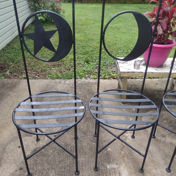 Antique French Wrought Iron Forged Outdoor Chairs w Wrought Iron Glass Top Table - Picture 4 of 16